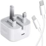 شاحن ثلاثي سريع بقوة 35 واط بمنفذ تايب سى + كابل شحن من الى 1 متر - لسلسلة هواتف ايفون